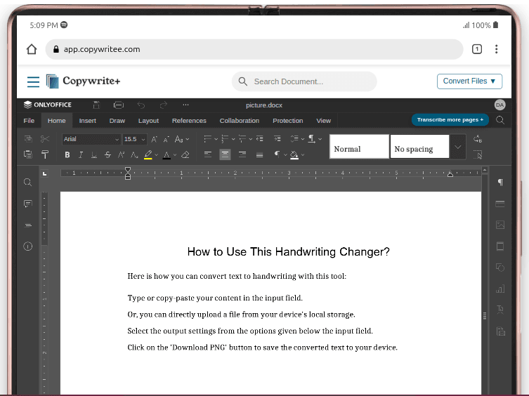 Editing document in Copywrite